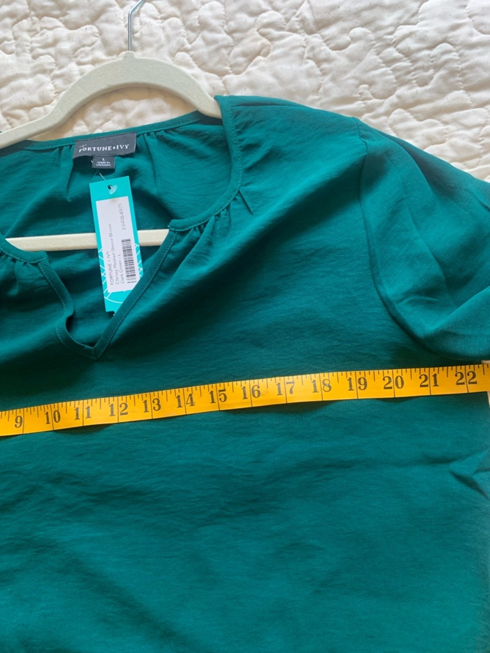 Stitch Fix Fortune + Ivy Chrissy Pleated Sleeve Blouse Dark Green - Picture 6 of 10